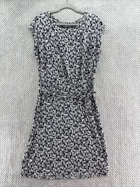 Boden Dress Womens US10L White Gray Tie Neck Cawl Neck Cap Sleeve Casual Summer
